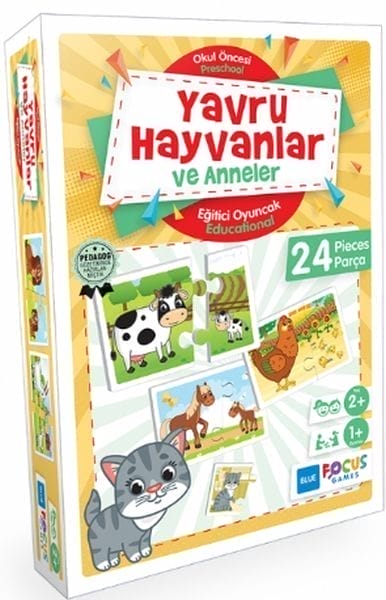 Lîstikên Perwerdehiyê yên Blue Focus Pitikên Heywanan û Dayikan - 24 Parçe