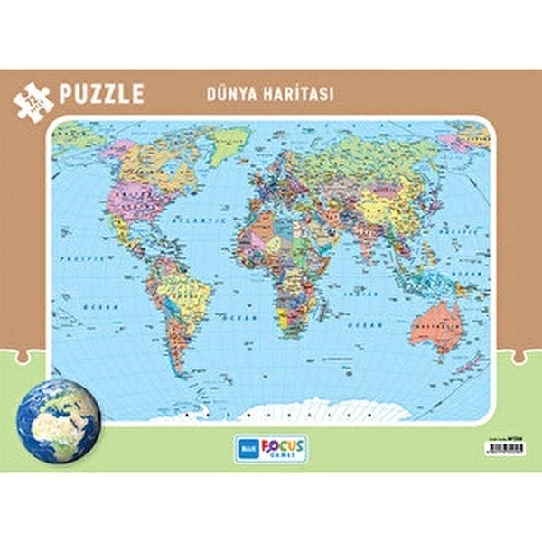 Puzzle Çarçoveya Nexşeya Cîhanê ya 72 Parçe ya Blue Focus